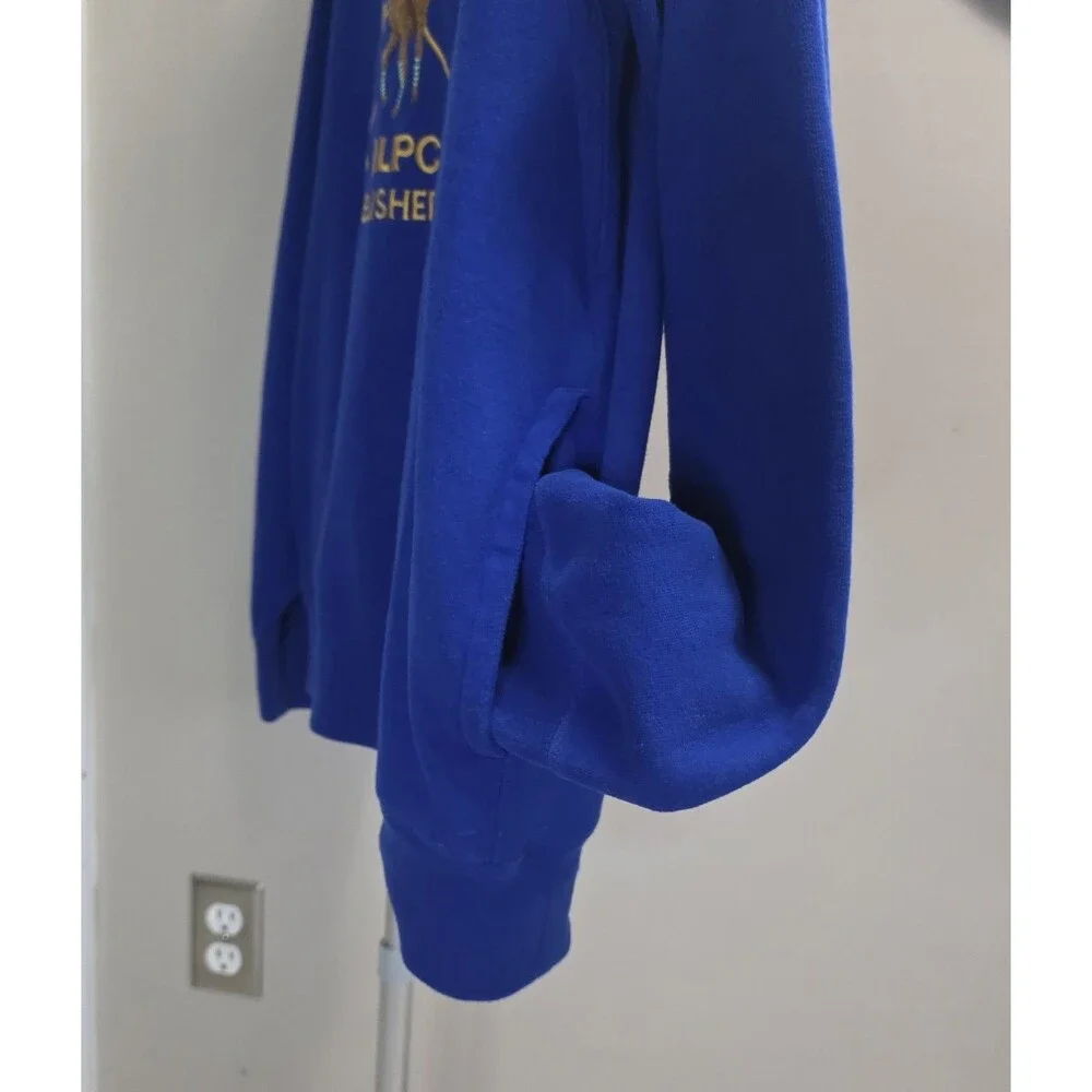 Polo Ralph Lauren Big Pony Crest Fleece Hoodie Mens L Blue Embroidered #3